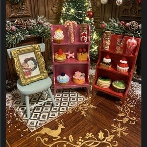 Miniature Pink and Red Shelves with Assorted Decor